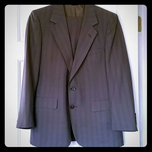 Lanvin Paris grey burgundy stripe suit.